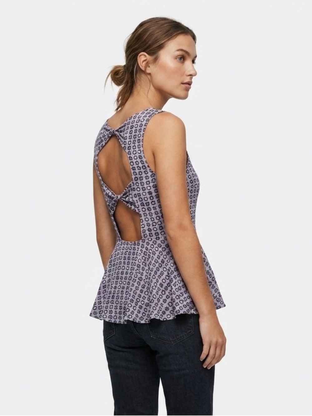 Free People Lavender Floral Print Cutout Back Top Peplum Cami Size 4 Vintage